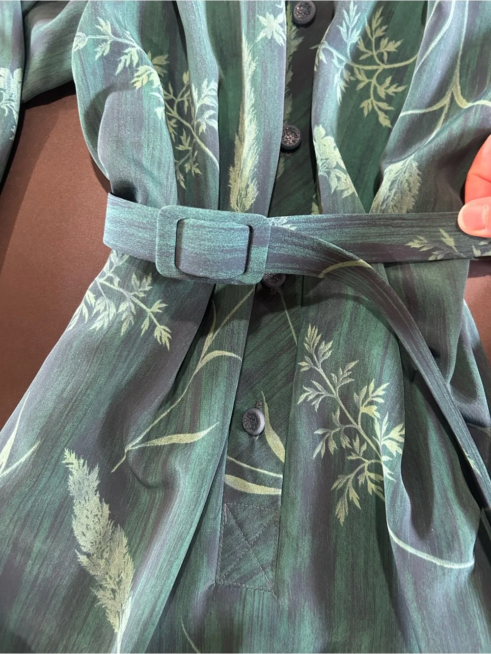 Vintage Leo-Danal Green Floral Belted Button Down Dress - Picture 4 of 5